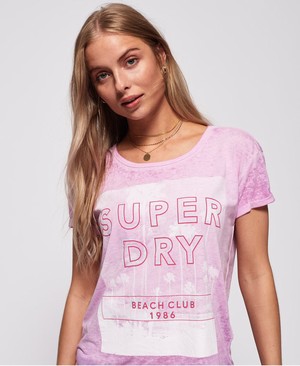 Superdry Beach Club Slim Boyfriend Női Pólók Rózsaszín/Fehér | KOZBN0328